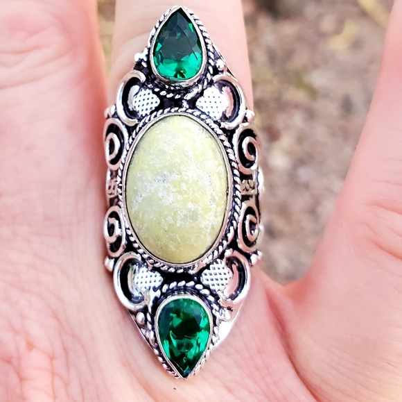 New Lemon Chrysoprase & Peridot 925 Silver Statement Ring. - Picture 1 of 13